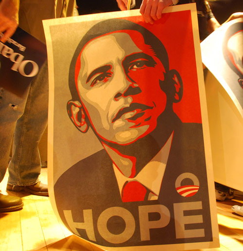 Ejemplo de cartel político, en este caso de Obama, obra del artista Shepard Fairey 